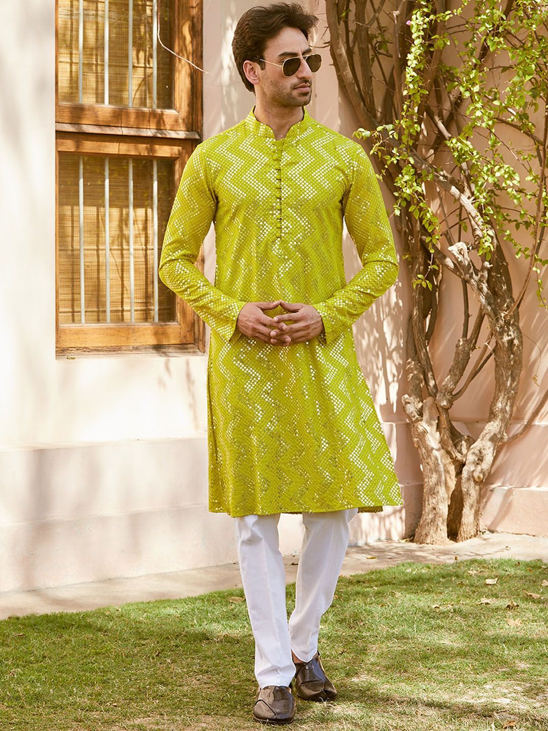 See Designs Embroidered Regular Mirror Work Kurta with Pyjamas