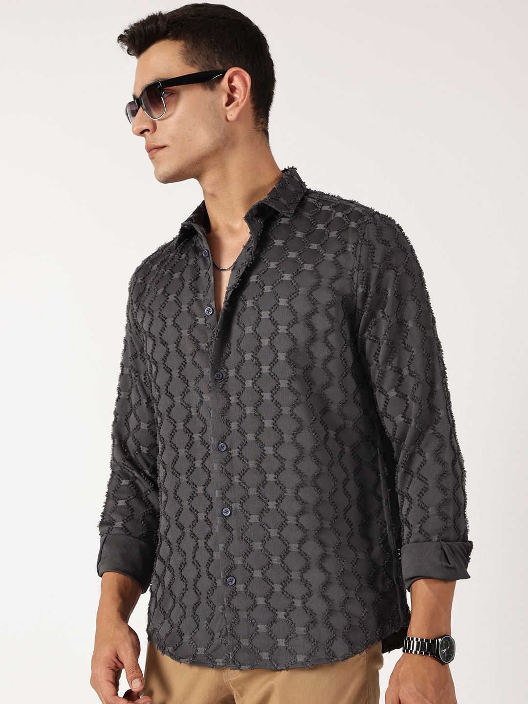 Thomas Scott Men Premium Spread Collar Textured Casual Shirt
