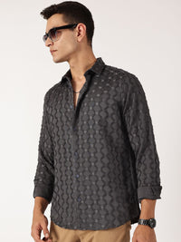 Thomas Scott Men Premium Spread Collar Textured Casual Shirt