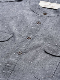 House of Pataudi Men Grey Solid Roll Up Sleeved Pathani Kurta
