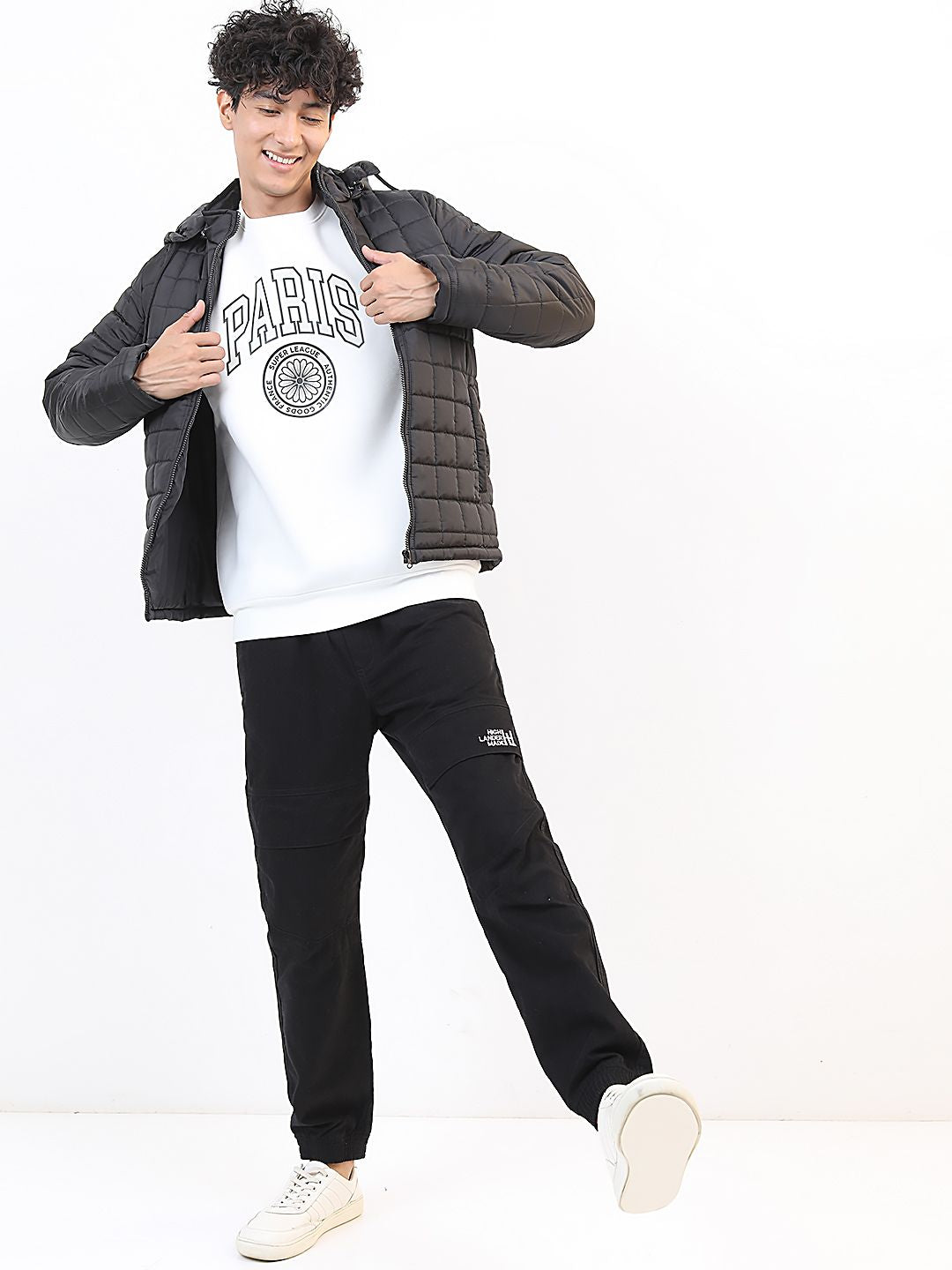 HIGHLANDER Men Black Colourblocked Puffer Jacket with Patchwork