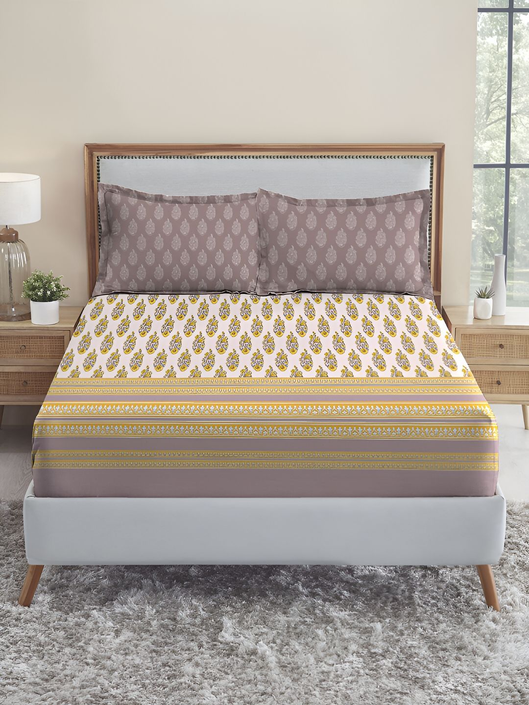 TRIDENT Marigold Soft Comfort Flat 210TC King Pure Cotton Bedsheet Set