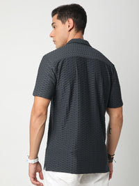 VASTRADO Men Classic Cuban Collar Textured Oversized Casual Shirt