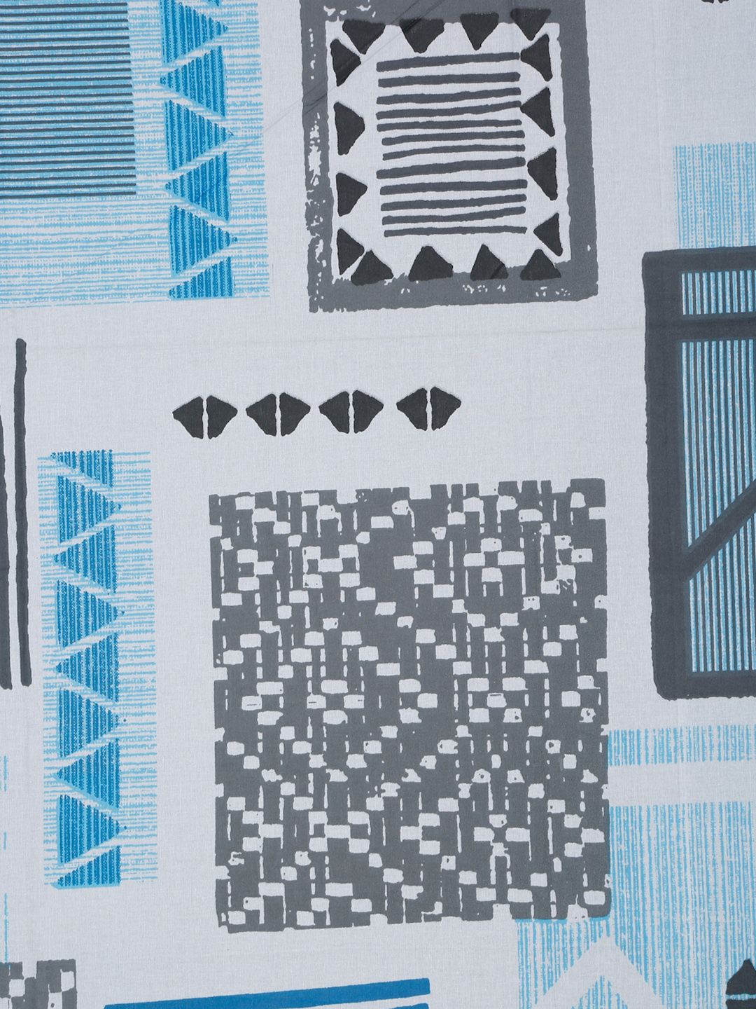 KLOTTHE Grey & Blue Geometric Printed Pure Cotton 400 TC Single Bedsheet With Pillow Cover