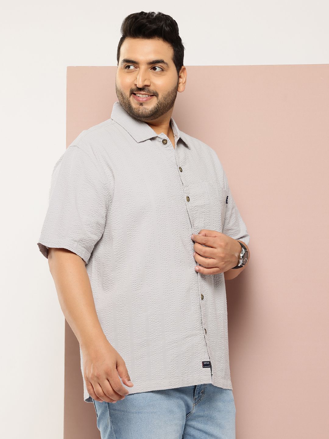 Thomas Scott Men's Plus Size Seersucker Cotton Casual Shirt