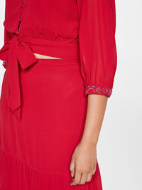 AND V-Neck Puff Sleeves Crop Top With Skirt Co-Ords
