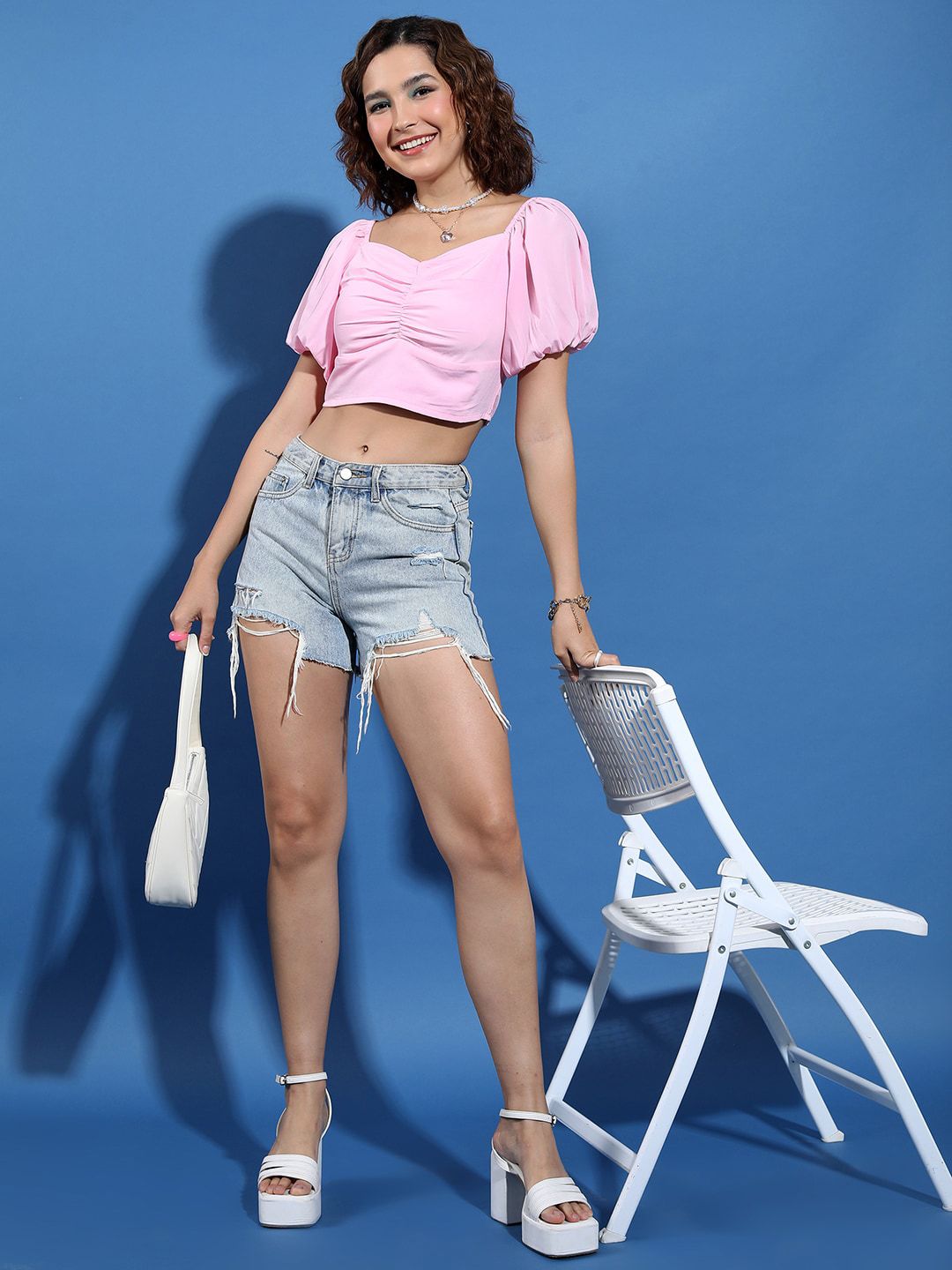 Tokyo Talkies Puff Sleeve Regular Crop Top