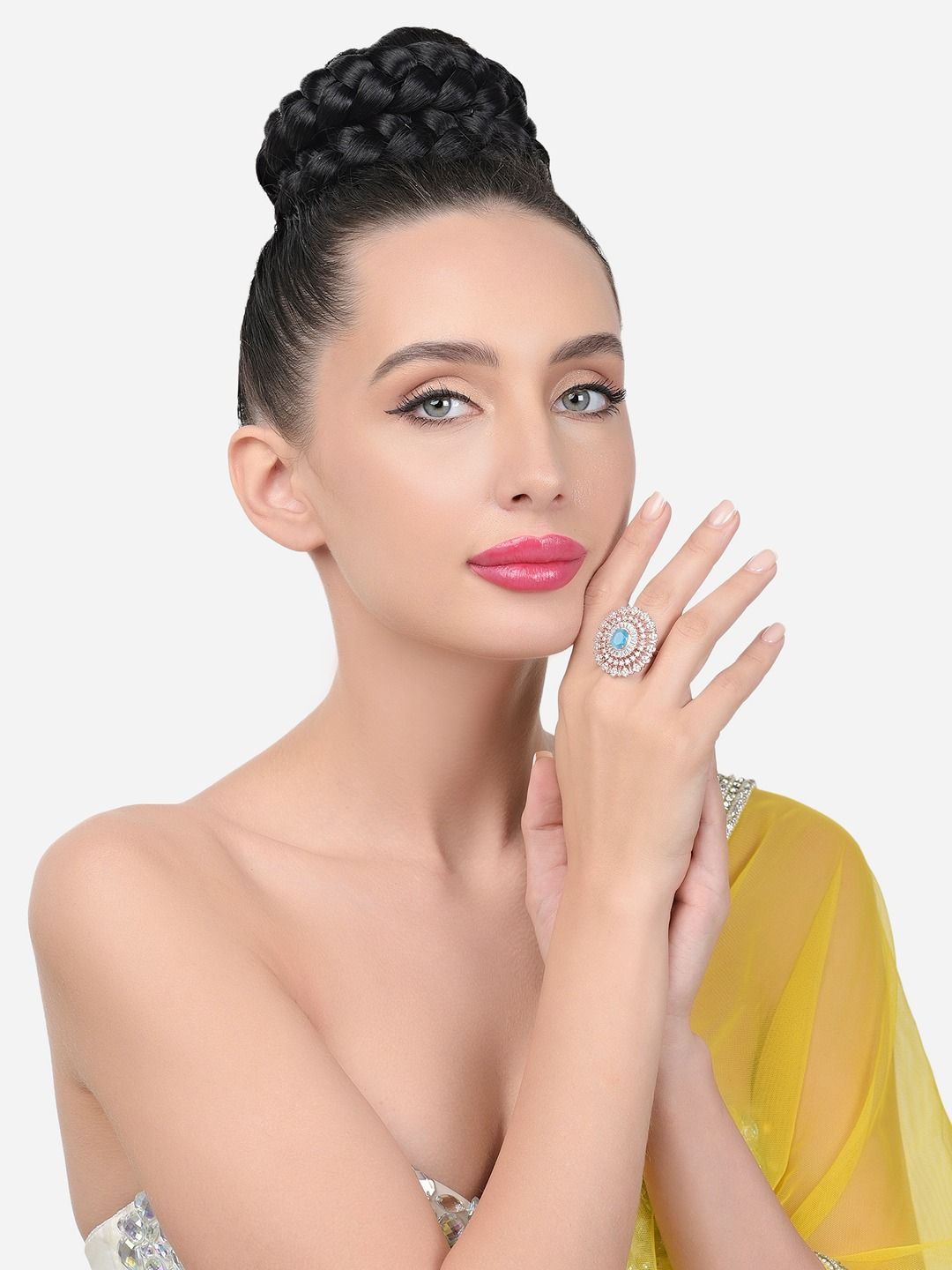 Cincin Jari Boleh Laras Zaveri Pearls Rose Saduran Emas CZ