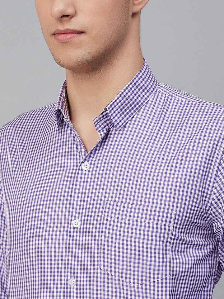 DENNISON Men White & Purple Comfort Regular Fit Checked Formal Shirt