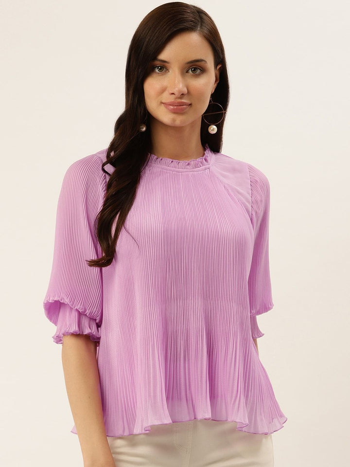 Antheaa Lavender Accordion Pleat A-Line Top
