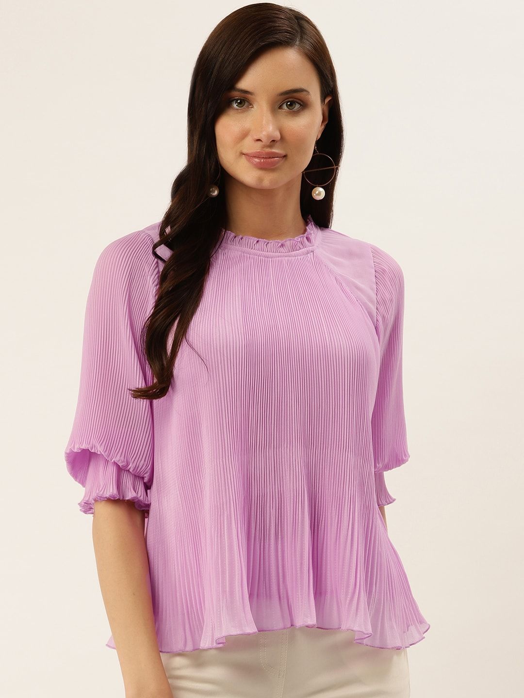 Antheaa Lavender Accordion Pleat A-Line Top