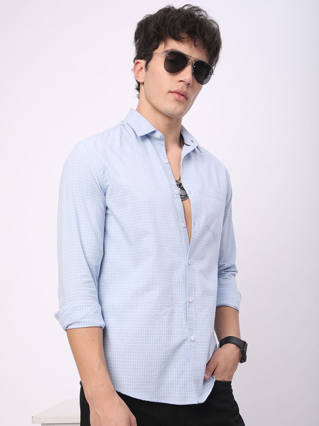 VASTRADO Men Classic Fit Spread Collar Micro Checked Cotton Casual Shirt