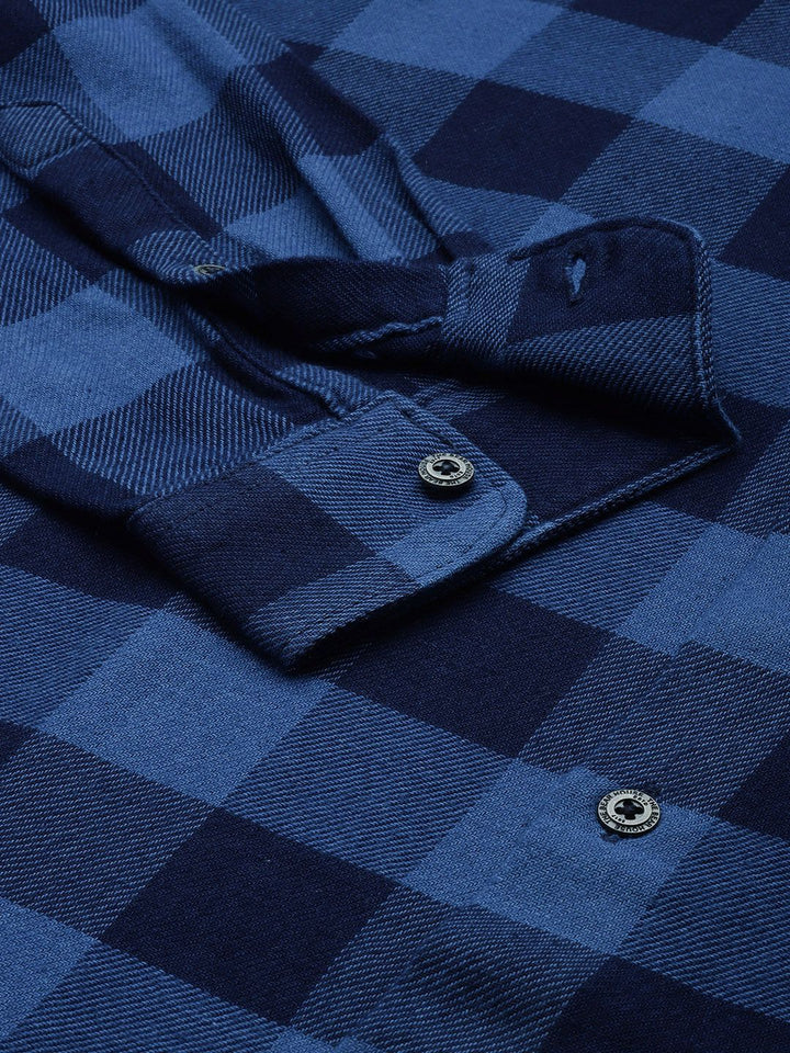 THE BEAR HOUSE Men Flannel Cotton Slim Fit Windowpane Checked Casual Shirt