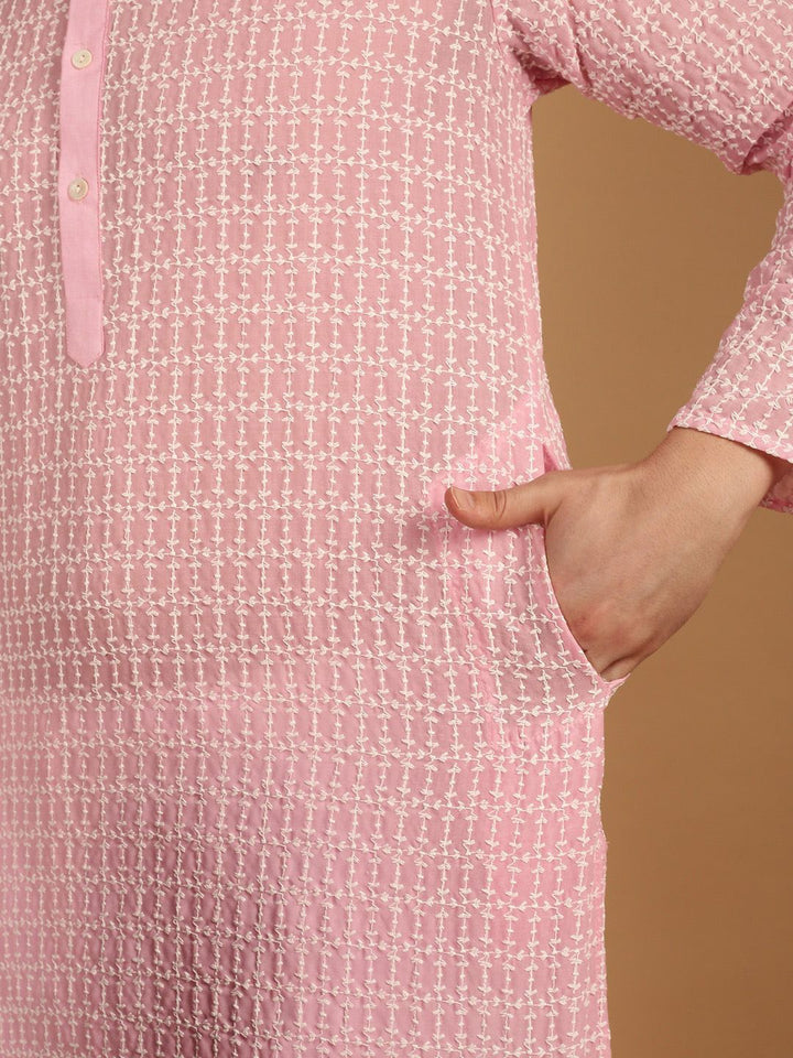 SOJANYA Kolar Mandarin Sulam Bunga Kurta Pure Cotton