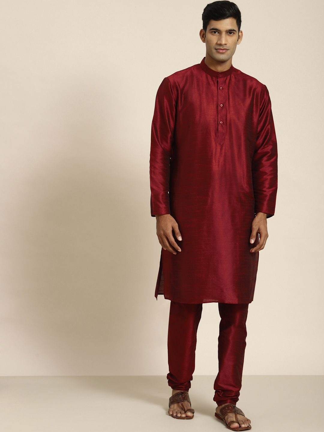 SOJANYA Men Maroon Jacquard Kurta
