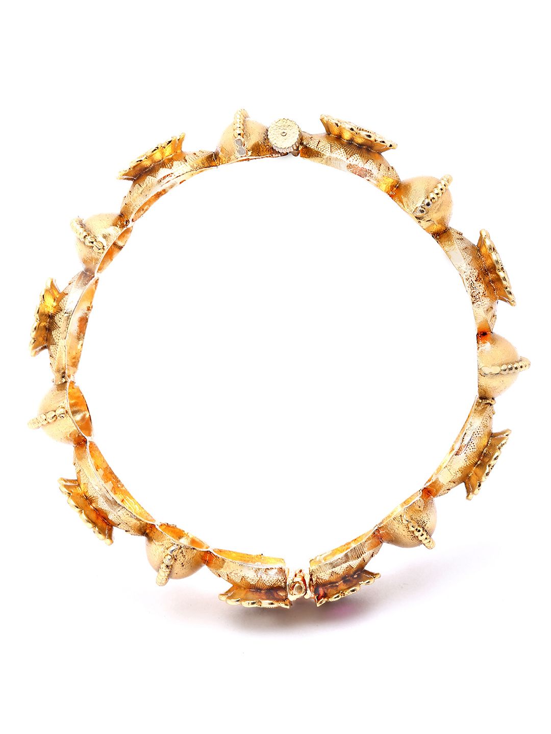 KARATCART Set Of 2 Gold-Plated Pink & White Kundan Floral Rajwadi Bangles