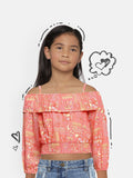 Global Desi Coral Printed Bardot Top