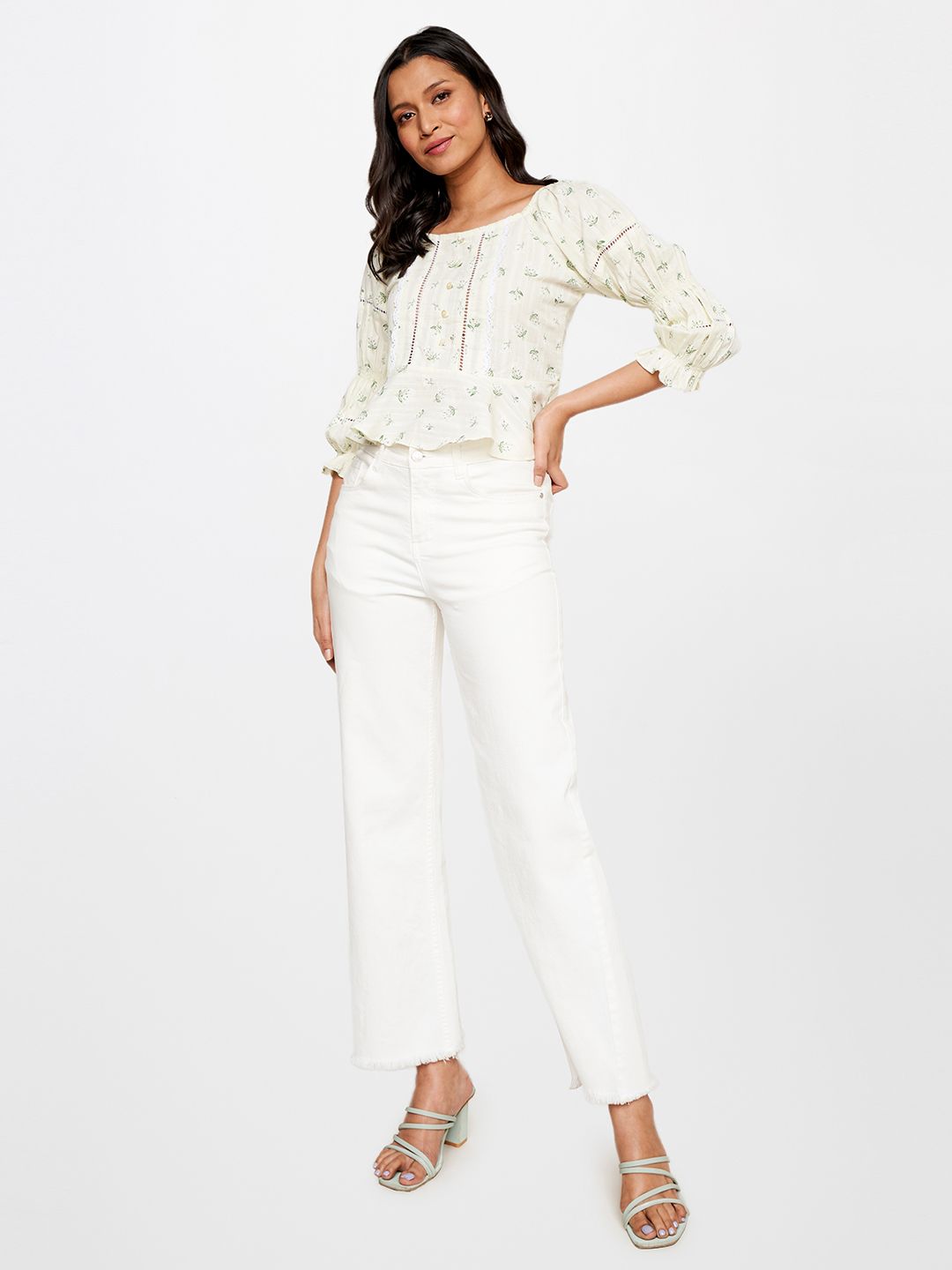 AND Floral Print Pure Cotton Cinched Waist Top