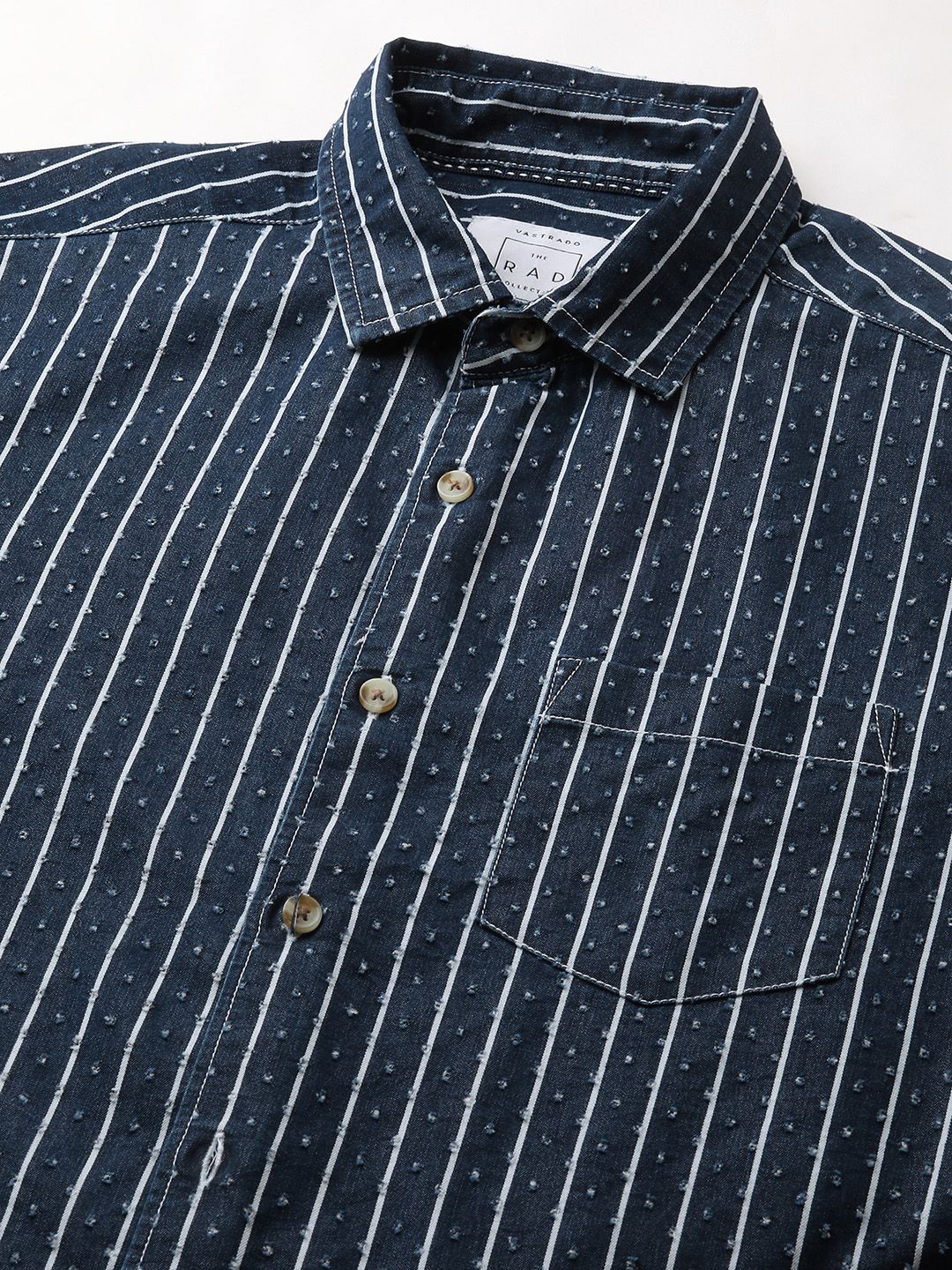 VASTRADO Men Classic Spread Collar Vertical Striped Cotton Casual Shirt