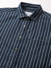 VASTRADO Men Classic Spread Collar Vertical Striped Cotton Casual Shirt