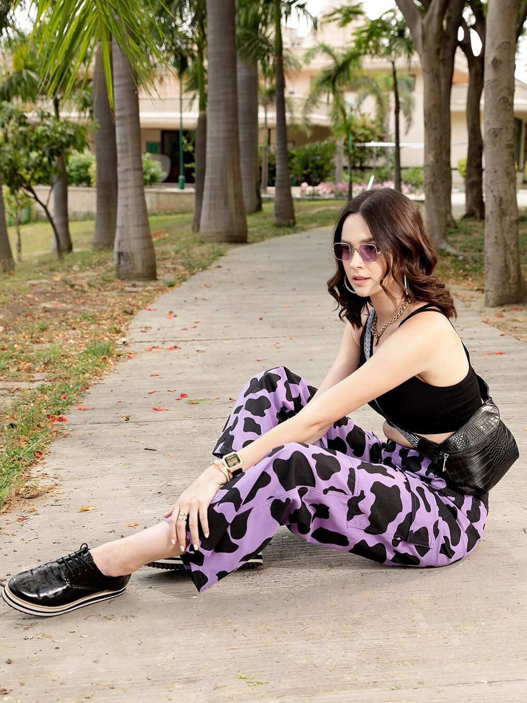 STREET 9 Women Lavender Animal Printed Relaxed Straight Leg Trousers
