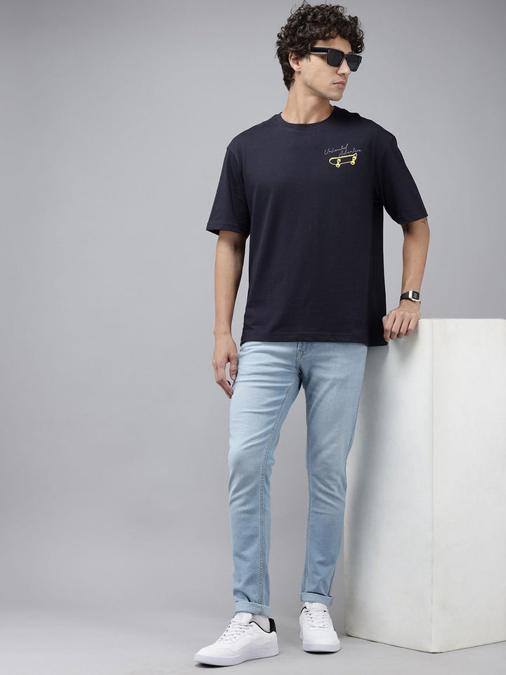 SPYKAR Graphic Printed Drop-Shoulder Sleeves Oversized T-shirt