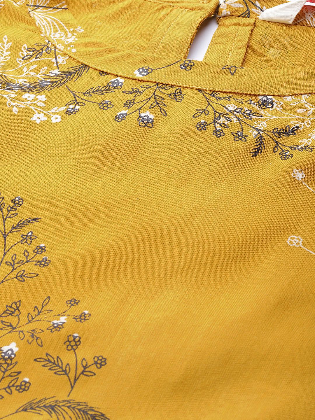 all about you Mustard Yellow Floral Print Top With Flared Sleeves