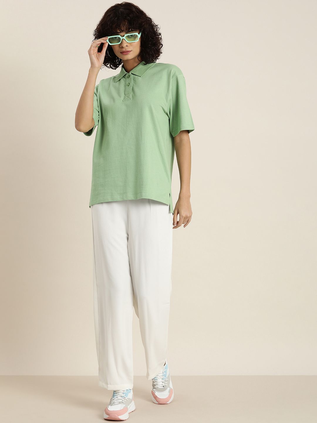 DILLINGER Womens Honeycomb Structure Oversized Polo T-shirt