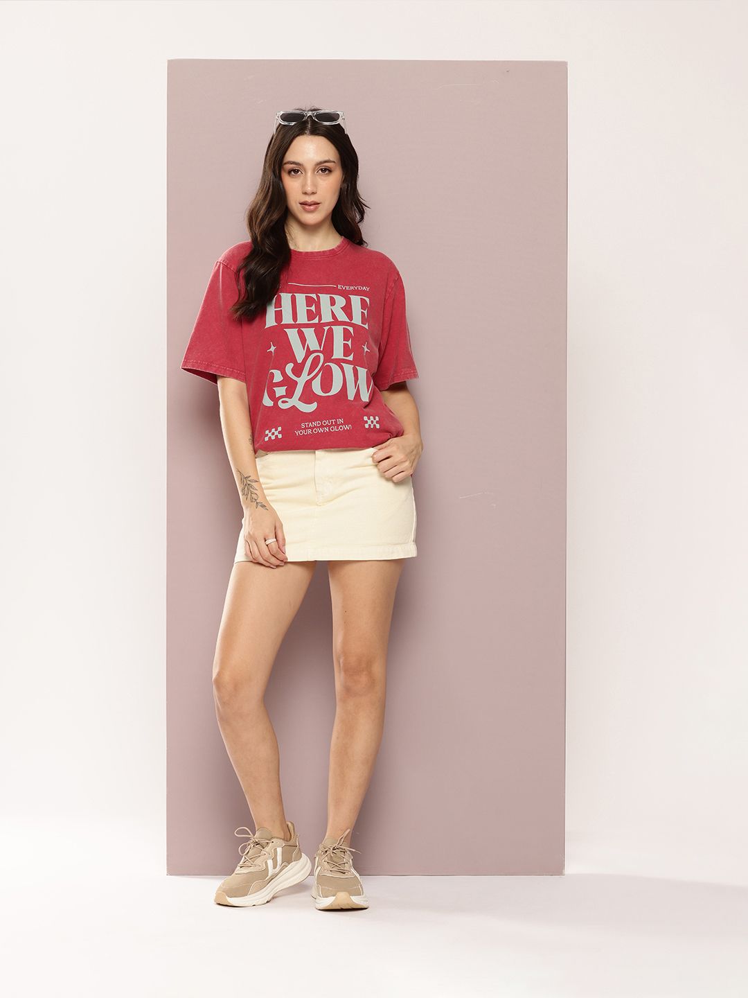 DILLINGER Women's Acid Washed Oversized Printed Tshirt