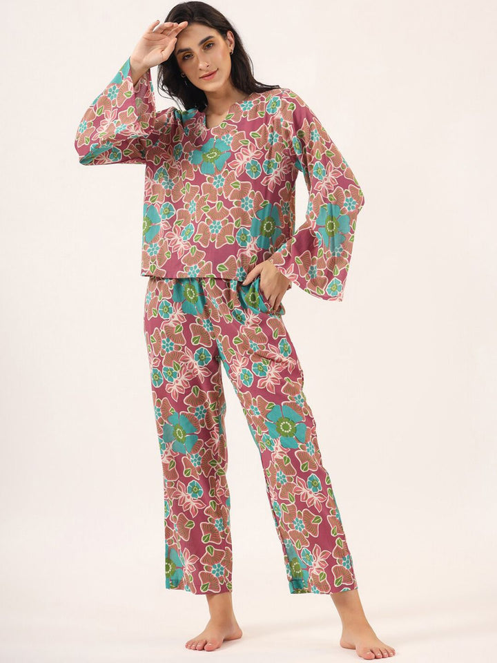 Sanskrutihomes Floral Printed Pure Cotton Night Suit