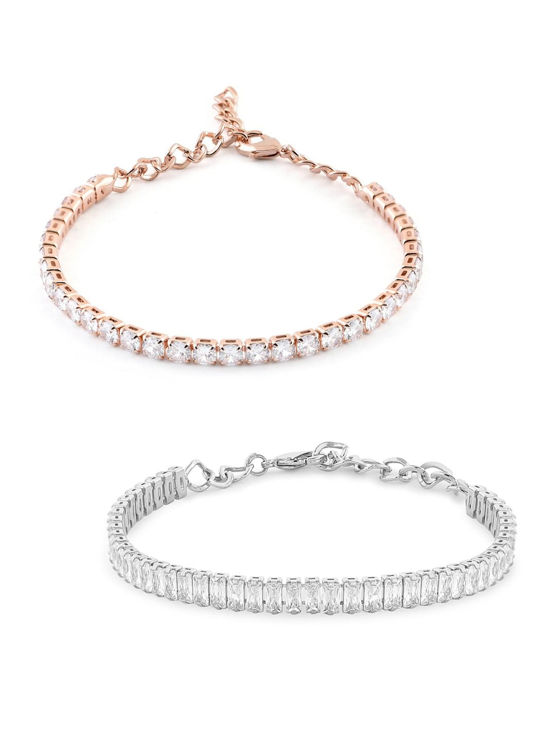 Pek Wanita Zaveri Pearls 2 Gelang Lilit Berwarna Emas Mawar &amp; Berwarna Perak