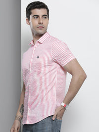 The Indian Garage Co Men Pink Comfort Striped Regular Fit Cotton Casual Shirt