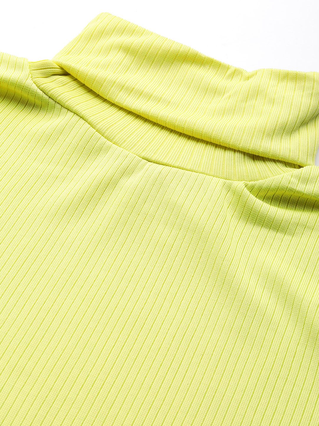 DressBerry Lime Green Turtle Neck Knitted Ribbed Top