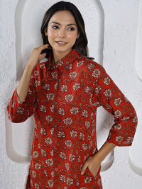 SANSKRUTIHOMES Red & White Floral Printed Pure Cotton Night Suit