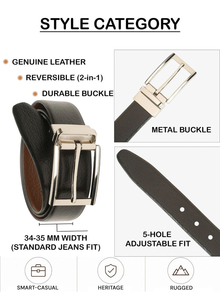 Teakwood Leathers Men Textured Leather Reversible Formal Belt