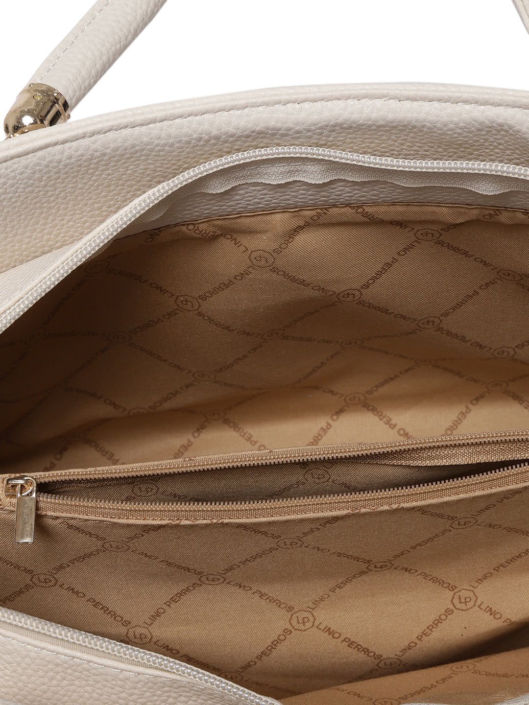 Lino Perros Off-White Solid Handheld Bag with Sling Strap
