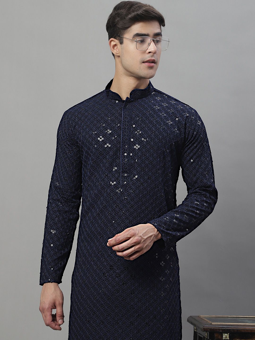 Jompers Geometric Chikankari Embroidered Kurta With Pyjamas
