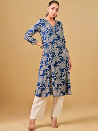 Global Desi Floral Printed V-Neck A-Line Kurta