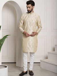 SOJANYA Geometric Woven Design Kolar Mandarin Jacquard Silk Kurta Biasa Dengan Churidar