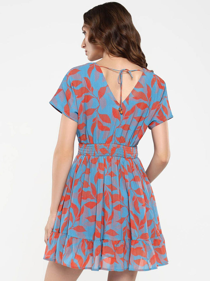 RAREISM Floral Printed V-Neck Fit & Flare Dress