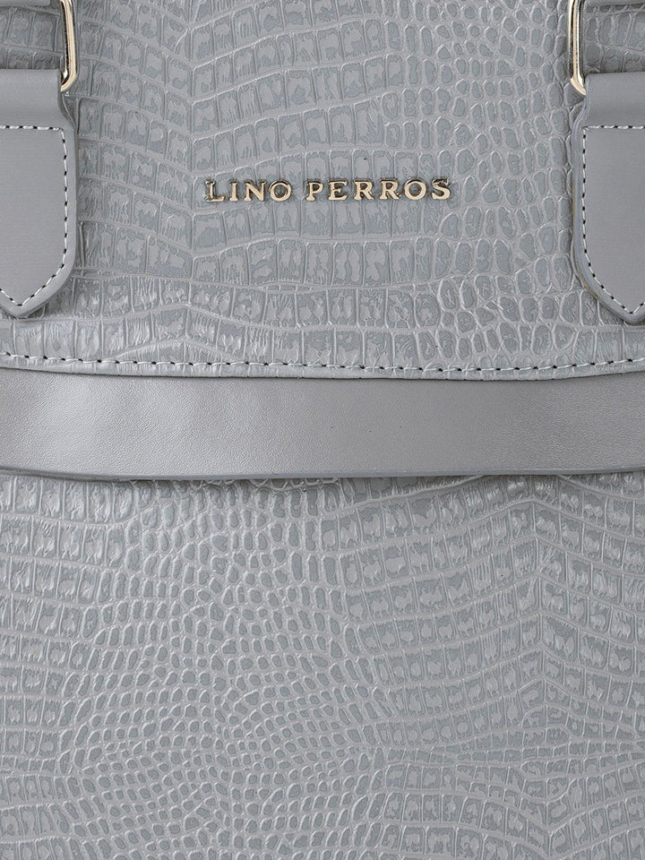Lino Perros Grey Snakeskin Textured Structured Handheld Bag