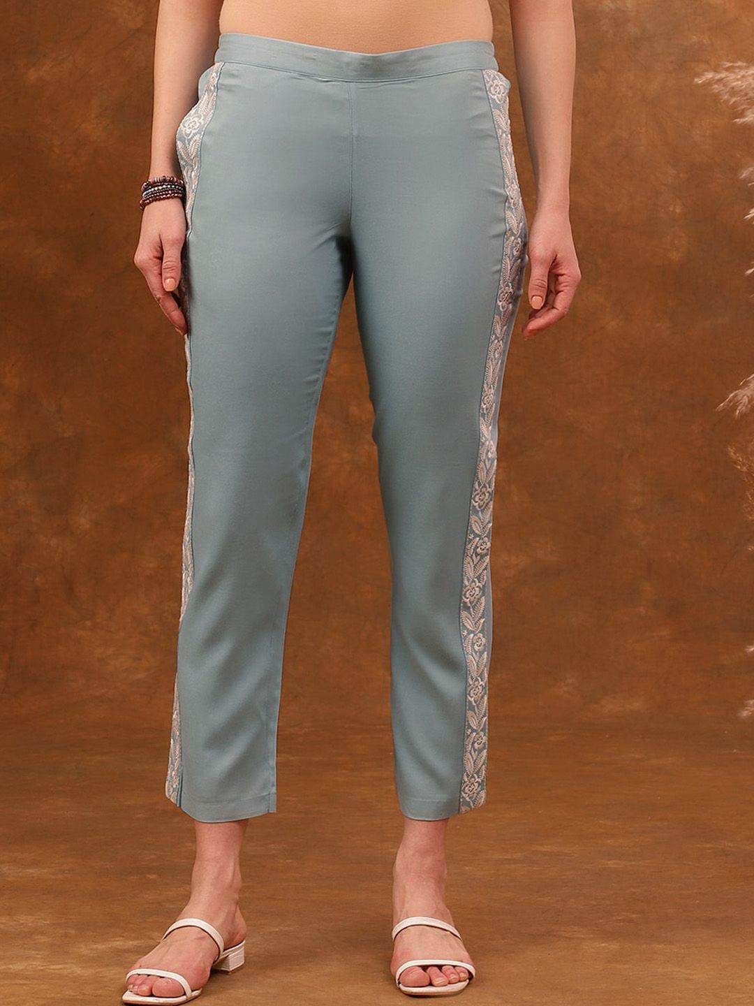 Anouk Blue Embroidered Tunic With Trousers Co-Ords