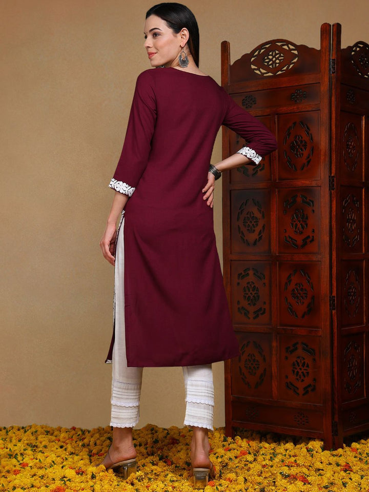 KALINI Floral Embroidered Thread Work Straight Kurta