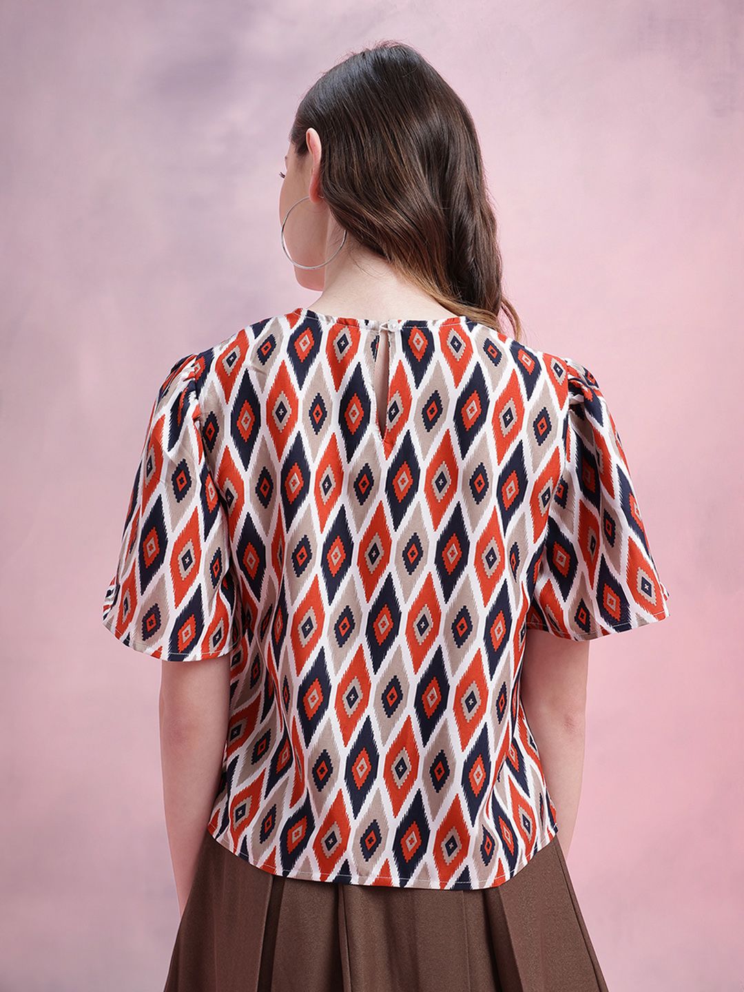 DressBerry Ikat Print Tulip-Style Flared Sleeves Top