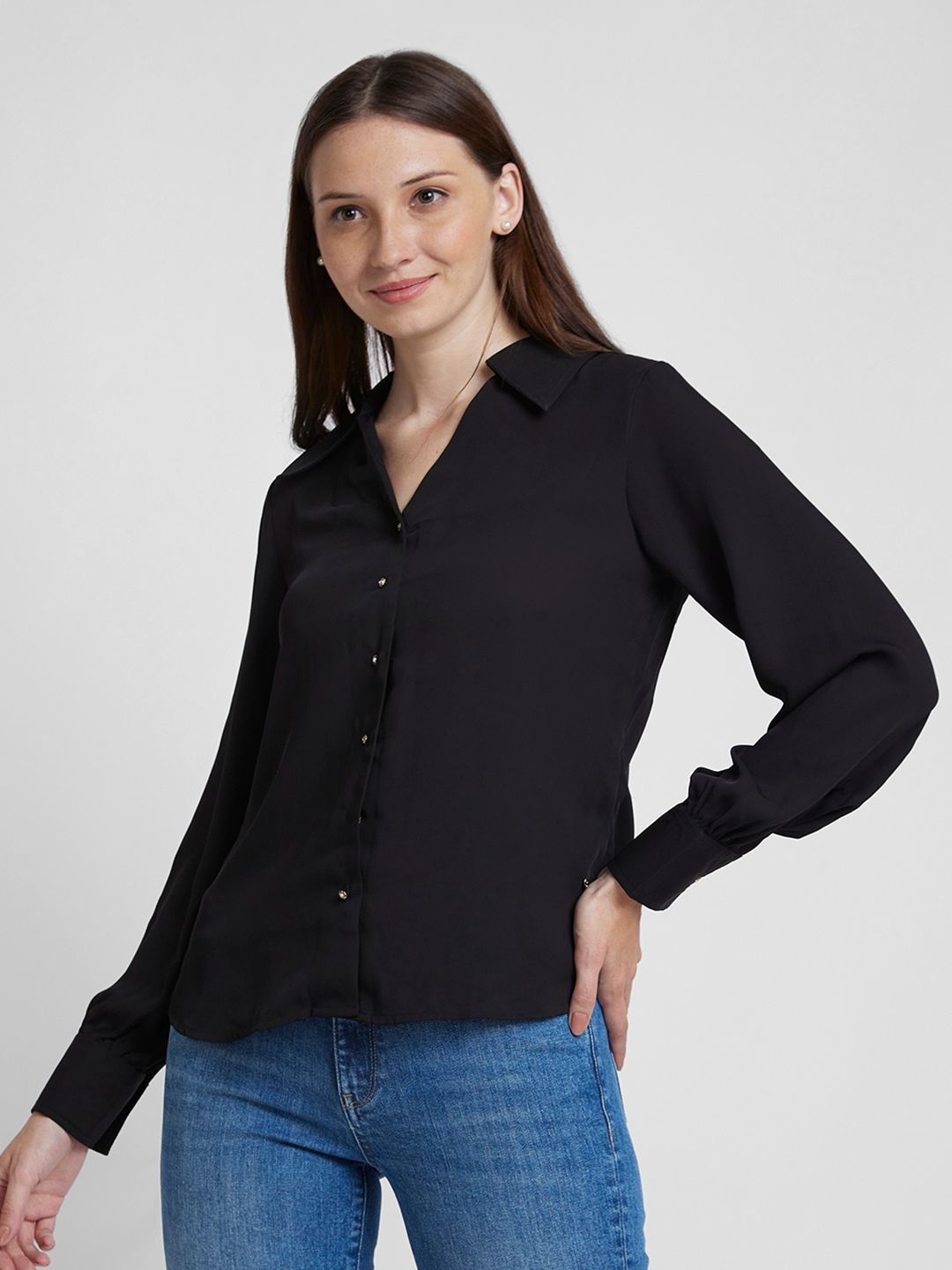 SPYKAR Women Black Classic Opaque Casual Shirt