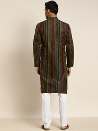 SOJANYA Kurta Kerja Benang Bunga Hijau & Hitam Lelaki