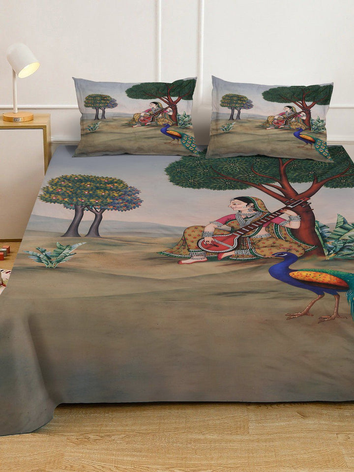 Myntra Elegant Homes Multicoloured 300 TC King Bedsheet with 2 Pillow Covers
