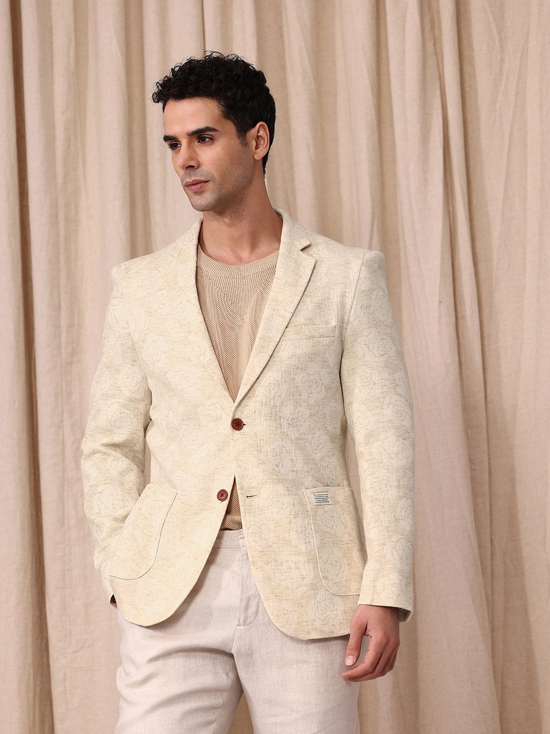 Mr Bowerbird Floral Self Design Notched Lapel Casual Blazer