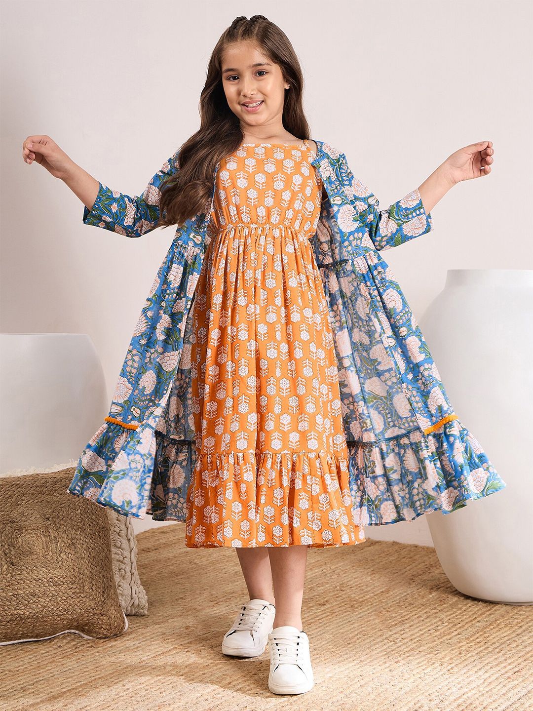 pspeaches Girls Floral Printed Cotton Fit and Flare Midi Dress