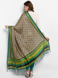 Saree mall Cream-Coloured & Green Printed Dupatta